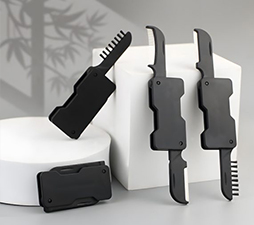 Sleek Black Multifunctional Folding Comb - Blade: Your Ultimate Grooming Companion