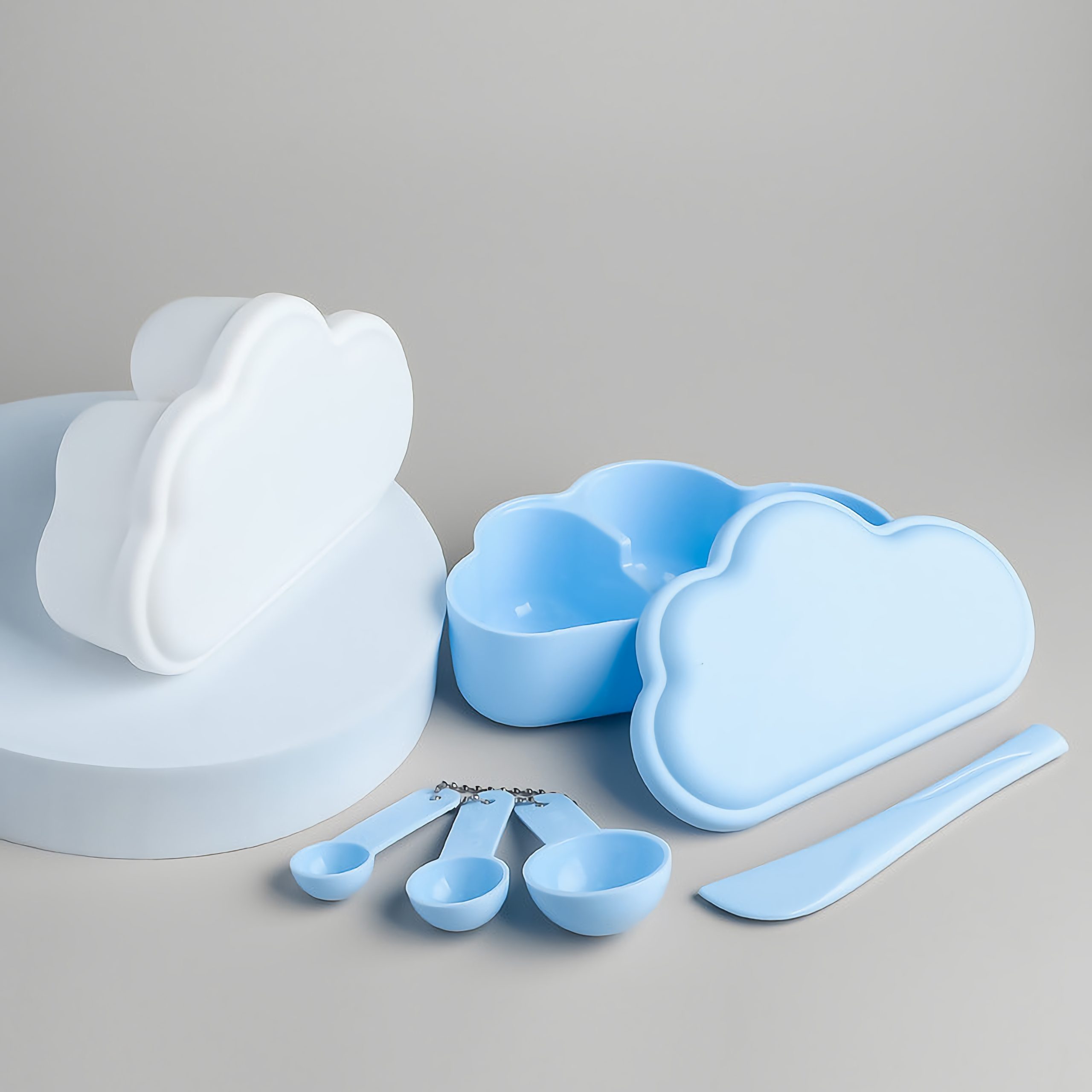 Cloud-Shaped Silicone Face Mask Mixing Kit – Bowl with Lid, Spatula & Measuring Spoons for DIY Skincare